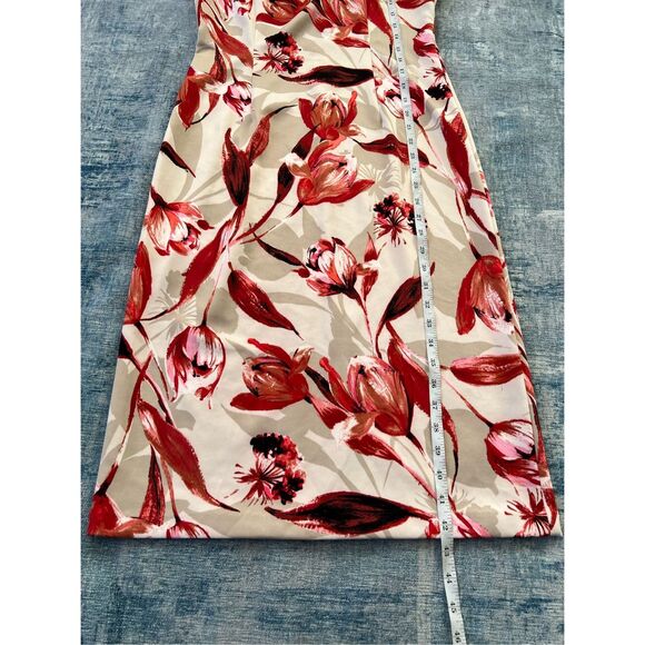 Connected Apparel Off White Taupe Red Floral Sleeveless Dress Size 4 - Picture 6 of 8